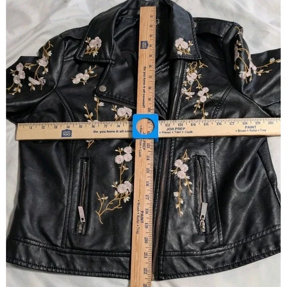 JouJou J2 Cherry Blossom Embroidered Moto Jacket Womens XL Black Biker - Picture 4 of 8